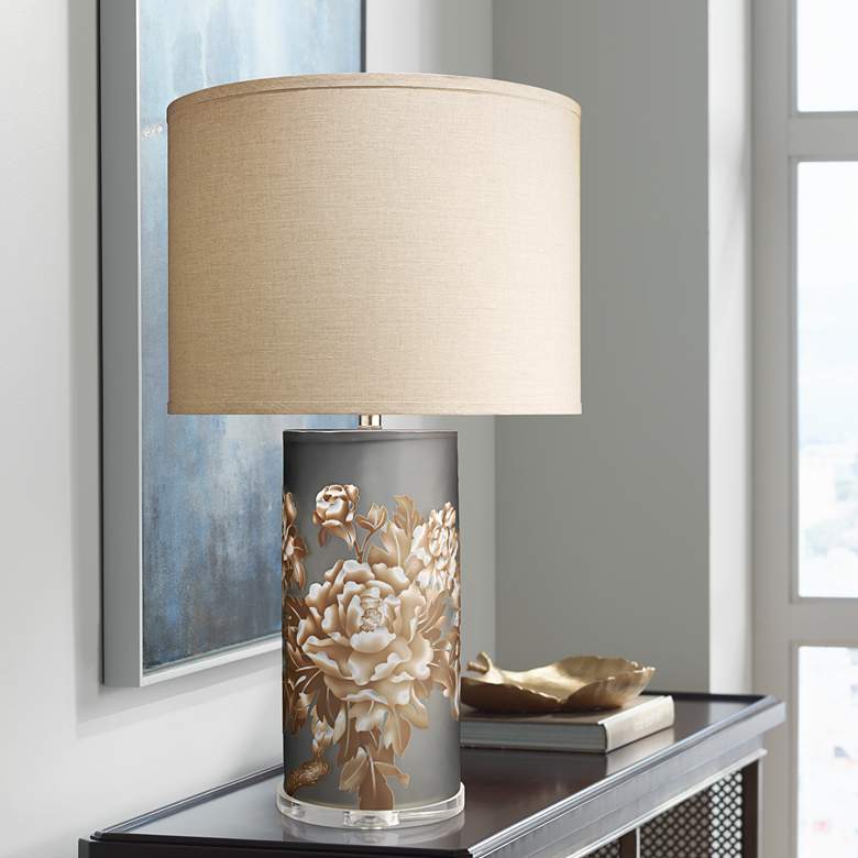 Image 1 Jamie Young Blossom Matte Gray Glass Cylinder Table Lamp