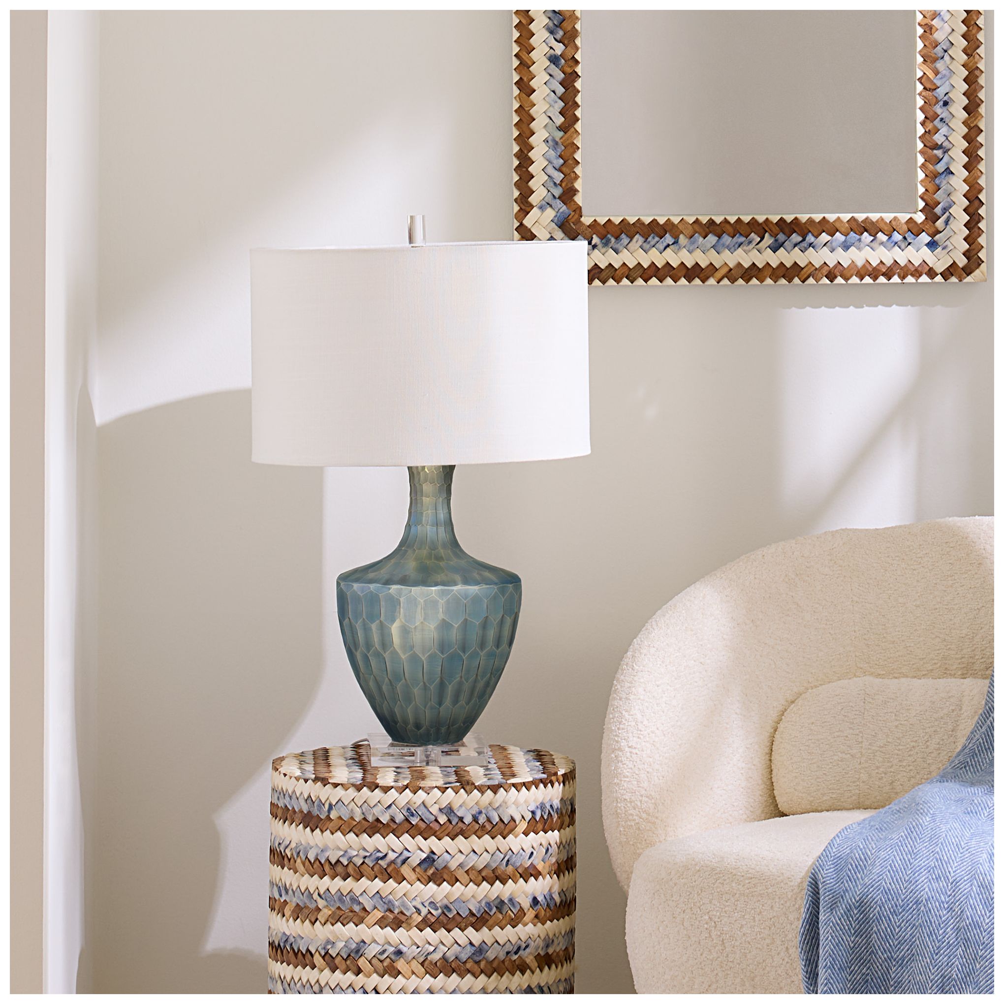 Image 3 Jamie Young Boa Etched Glass Table Lamp 26" in Blue more views