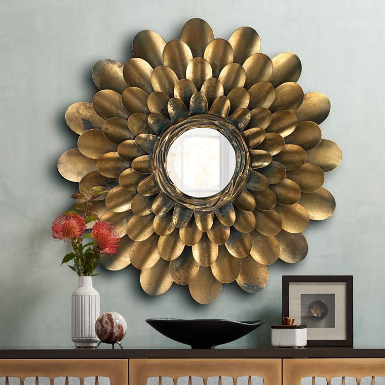 Image 1 Jamie Young Bouquet Antique Brass 36" Round Wall Mirror