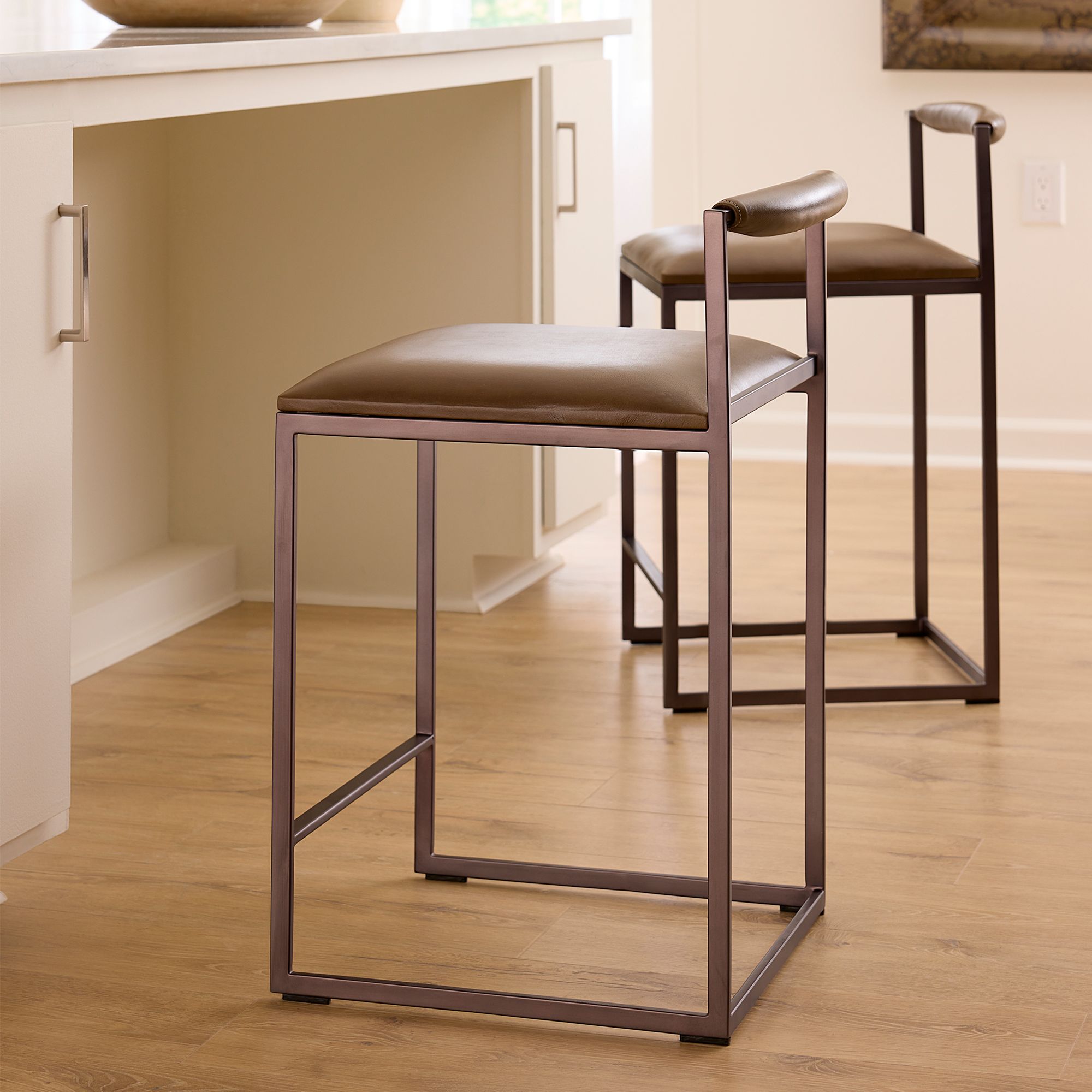 Image 5 Jamie Young Bradbury Leather Counter Stool 31" in Taupe more views