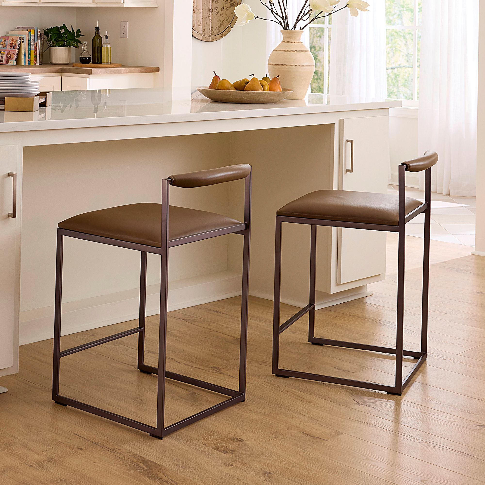 Image 6 Jamie Young Bradbury Leather Counter Stool 31" in Taupe more views