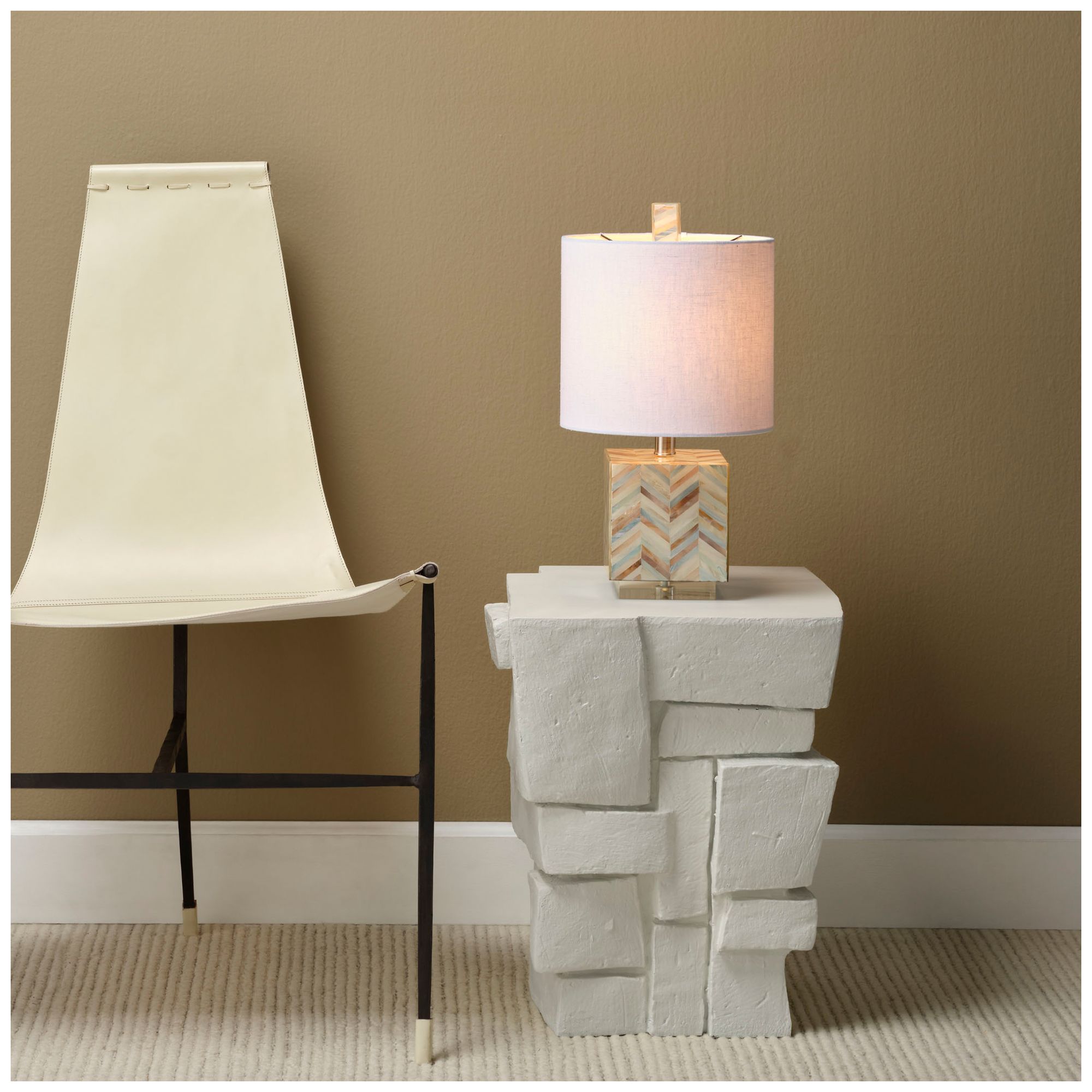 Image 2 Jamie Young Brick Fiber Glass Indoor/Outdoor Cream White Side Table more views