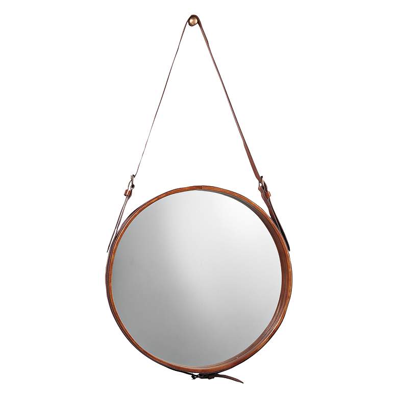 Jamie Young Brown Leather 26&quot; Round Wall Mirror