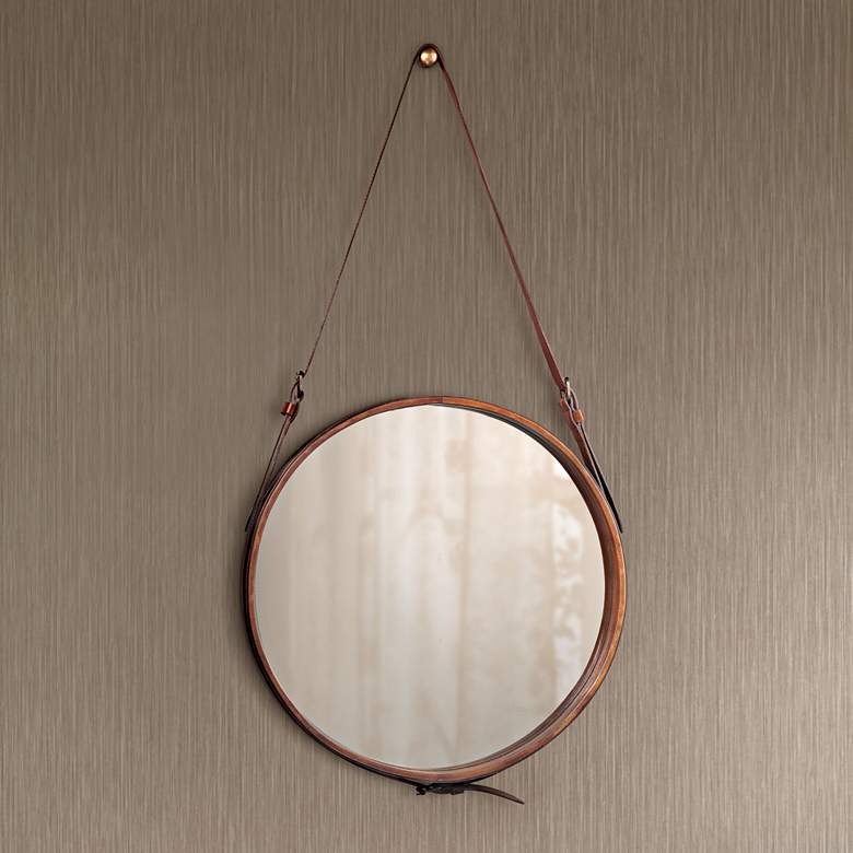 Image 1 Jamie Young Brown Leather 26" Round Wall Mirror