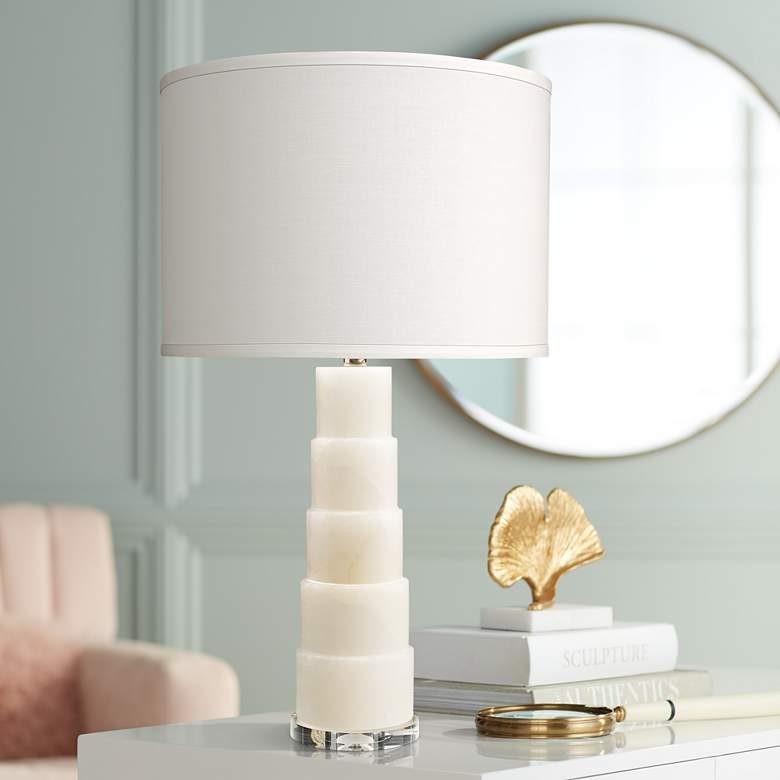 Image 1 Jamie Young Caspian White Stacked Alabaster Table Lamp