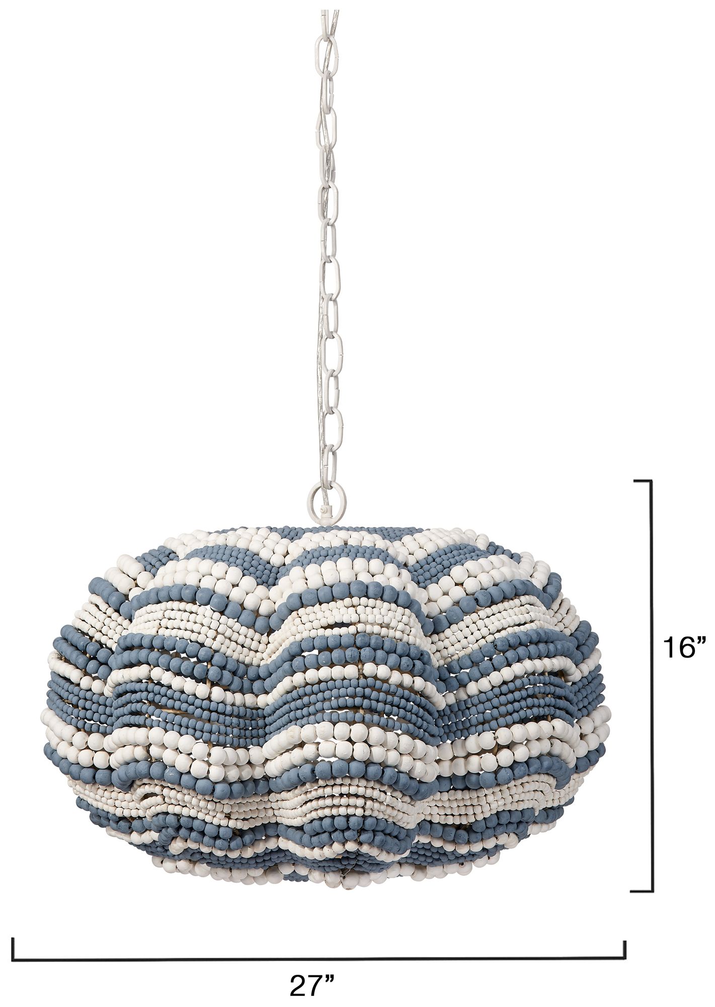 Image 3 Jamie Young Clamshell Blue & White Wood Beaded 3-Light Chandelier Small more views