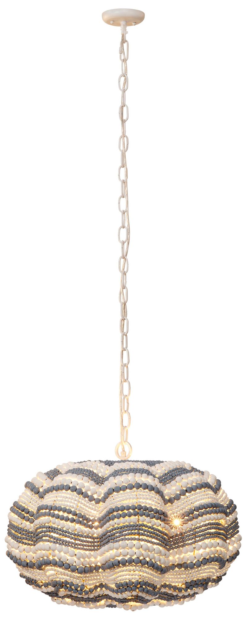 Image 6 Jamie Young Clamshell Blue & White Wood Beaded 3-Light Chandelier Small more views