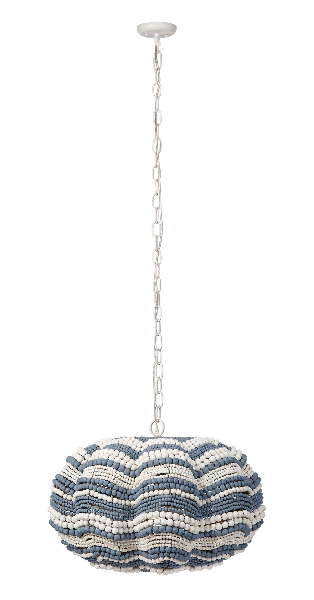 Jamie Young Clamshell Blue & White Wood Beaded 3-Light Chandelier Small