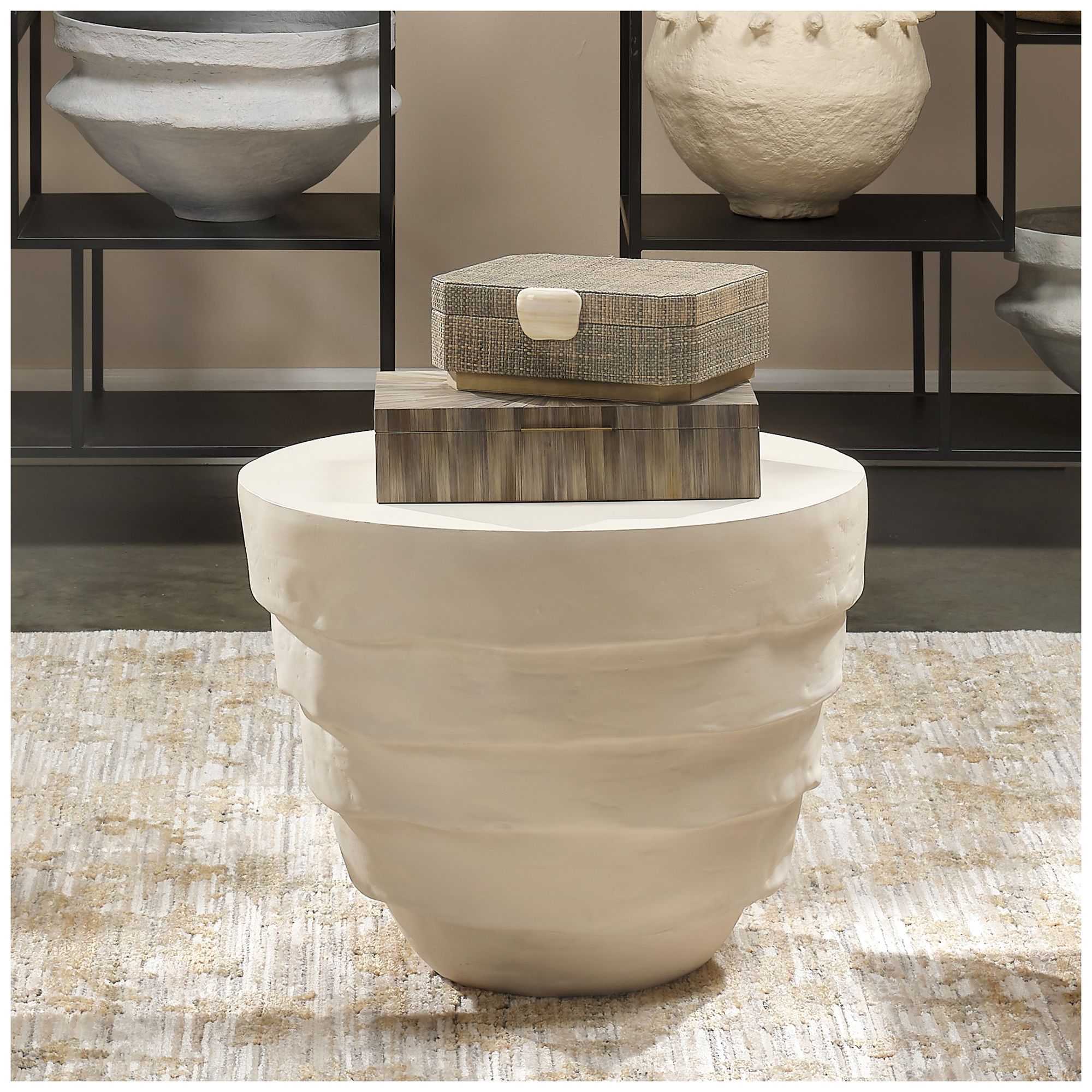 Image 5 Jamie Young Concentric Fiber Glass Indoor/Outdoor Cream White Side Table more views