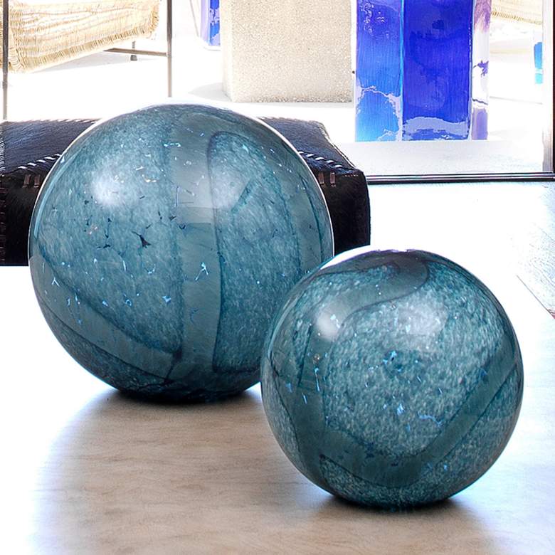 Image 2 Jamie Young Cosmos Indigo Swirl Decorative Balls Set of 2
