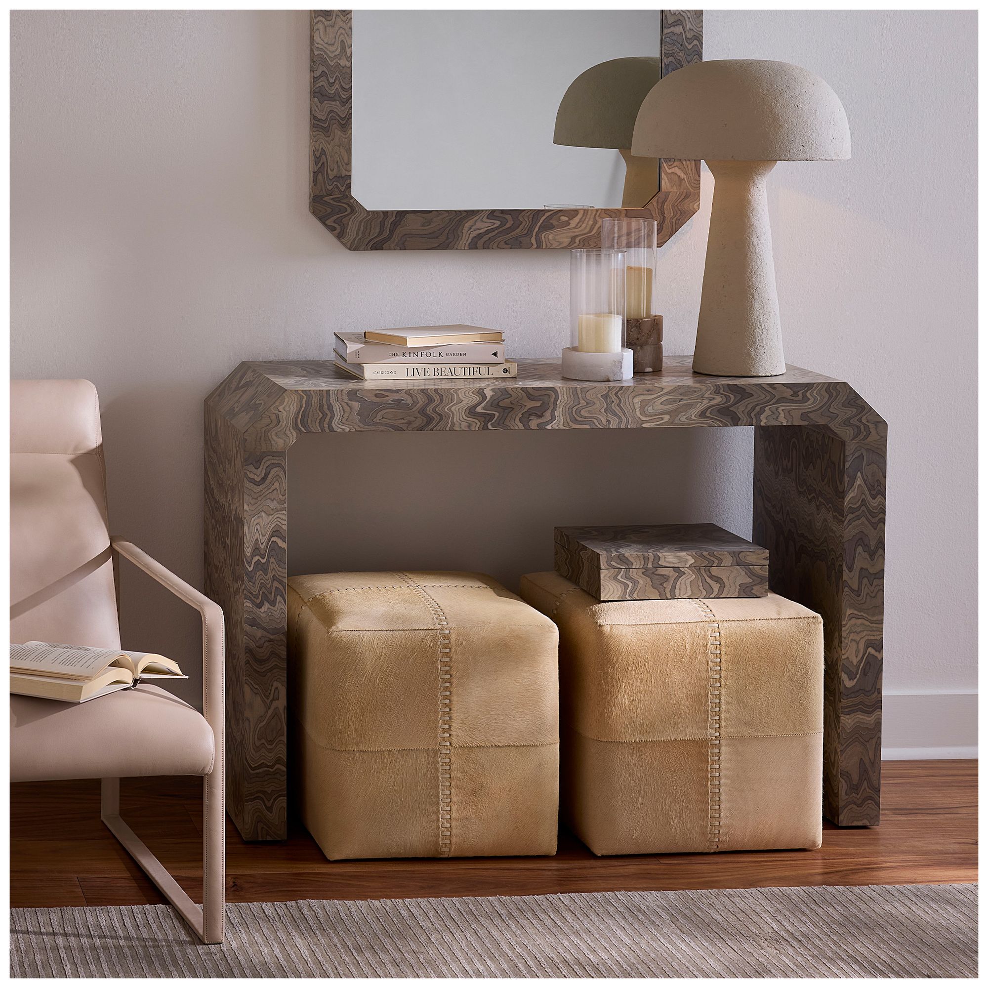 Image 2 Jamie Young Cream Hide Ottoman 16" in Ta more views