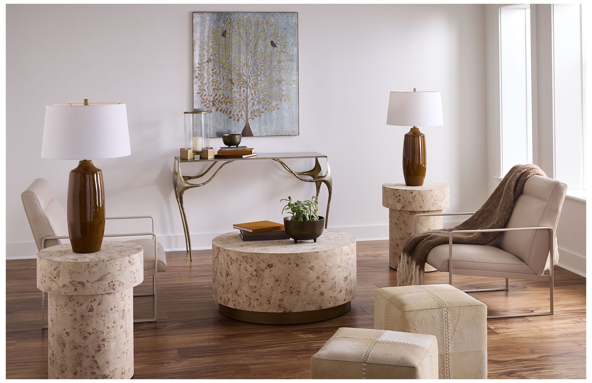 Image 6 Jamie Young Cream Hide Ottoman 16" in Ta more views