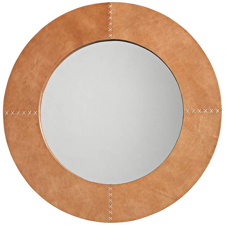 Image 1 Jamie Young Cross Stitch Brown Hide 36 inch Round Wall Mirror