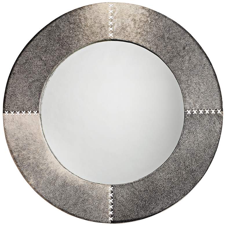 Image 1 Jamie Young Cross Stitch Gray Hide 36" Round Wall Mirror