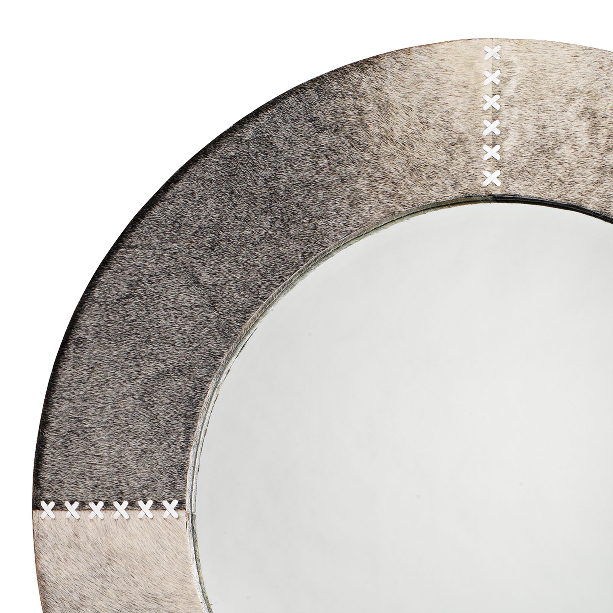 Image 2 Jamie Young Cross Stitch Gray Hide 36" Round Wall Mirror more views