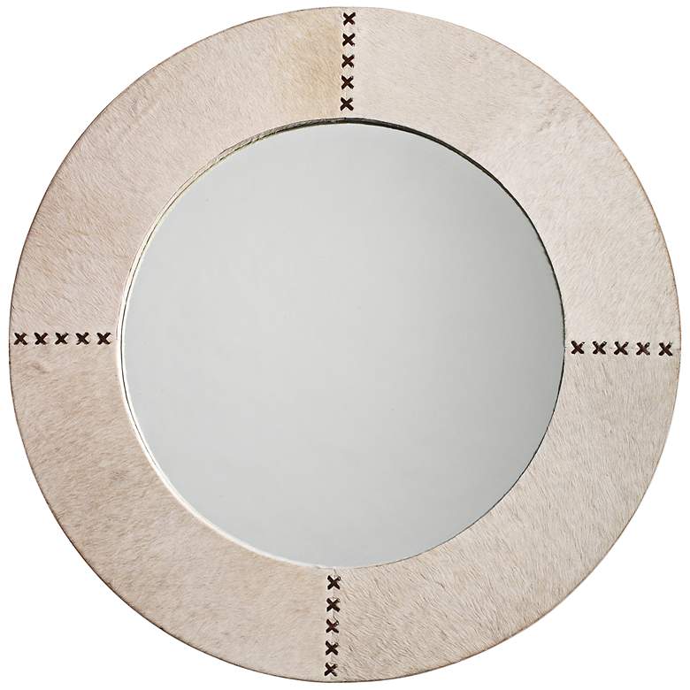 Image 2 Jamie Young Cross Stitch White Hide 36" Round Wall Mirror