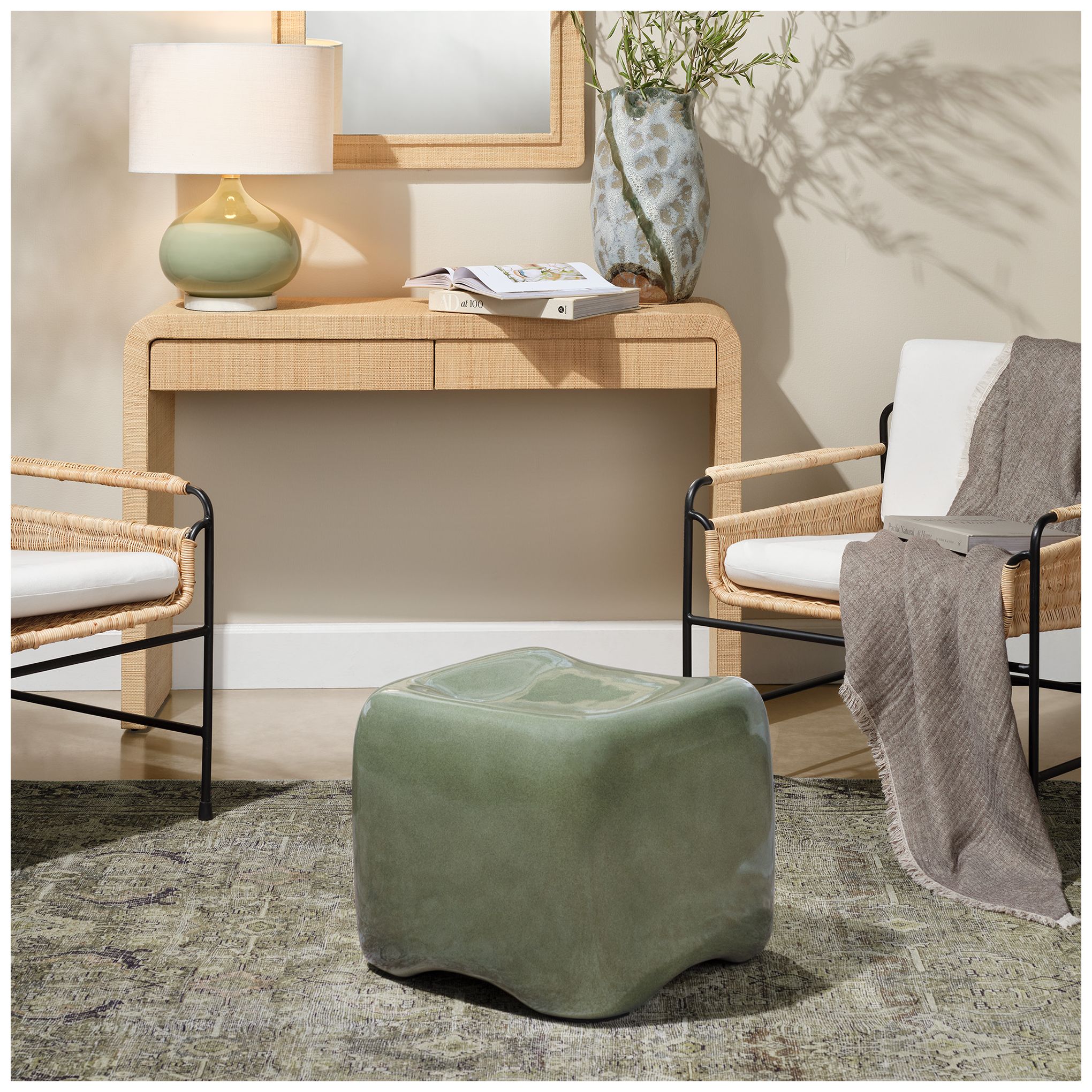 Image 3 Jamie Young Cushion Concrete Stool 16" in Green more views