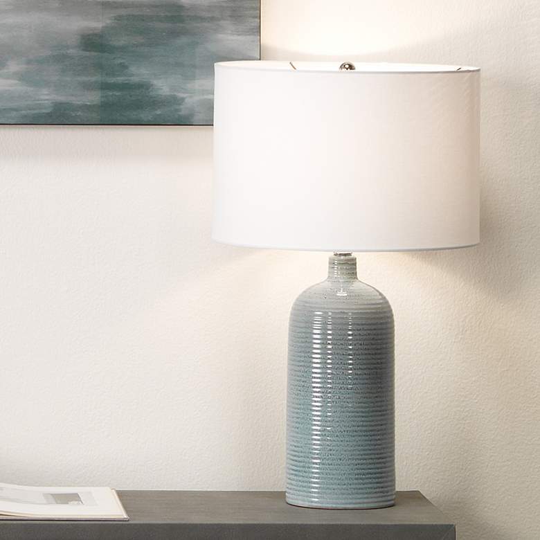 Image 1 Jamie Young Declan Ceramic Blue Table Lamp with Cotton Shade