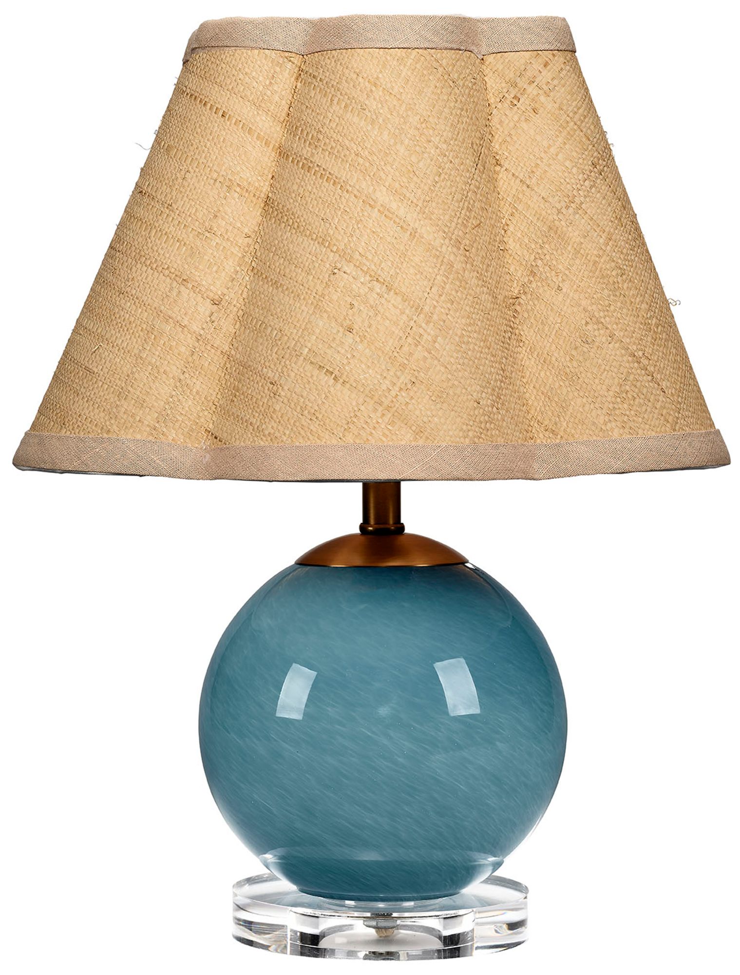 Image 2 Jamie Young Dottie Blown Glass Table Lamp with Raffia Shade, Blue