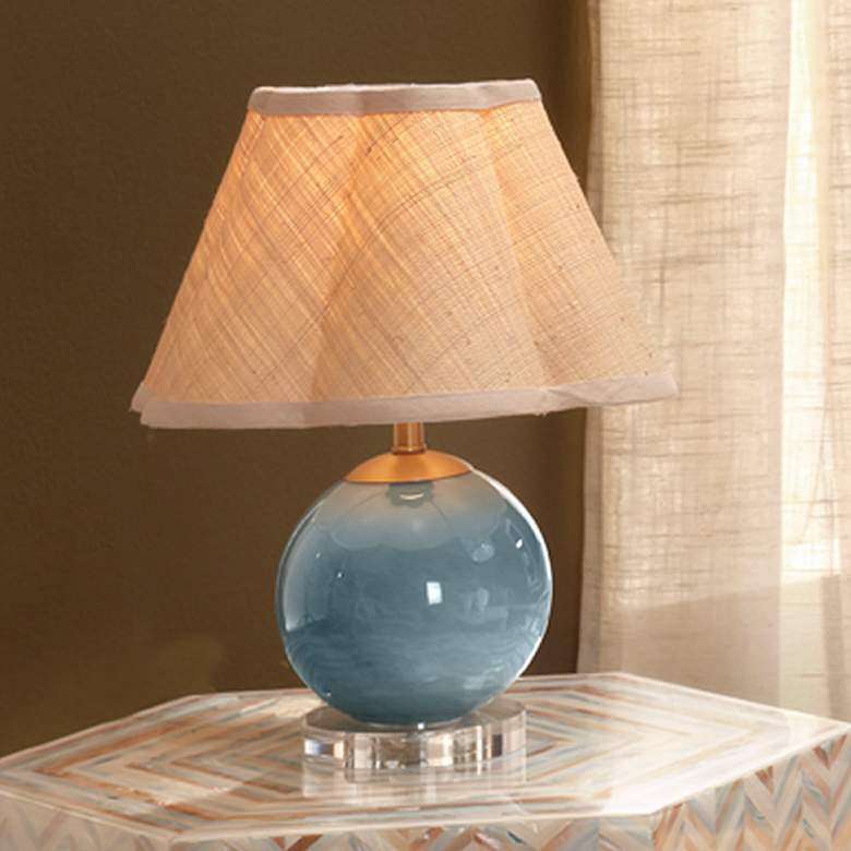Image 1 Jamie Young Dottie Blown Glass Table Lamp with Raffia Shade, Blue