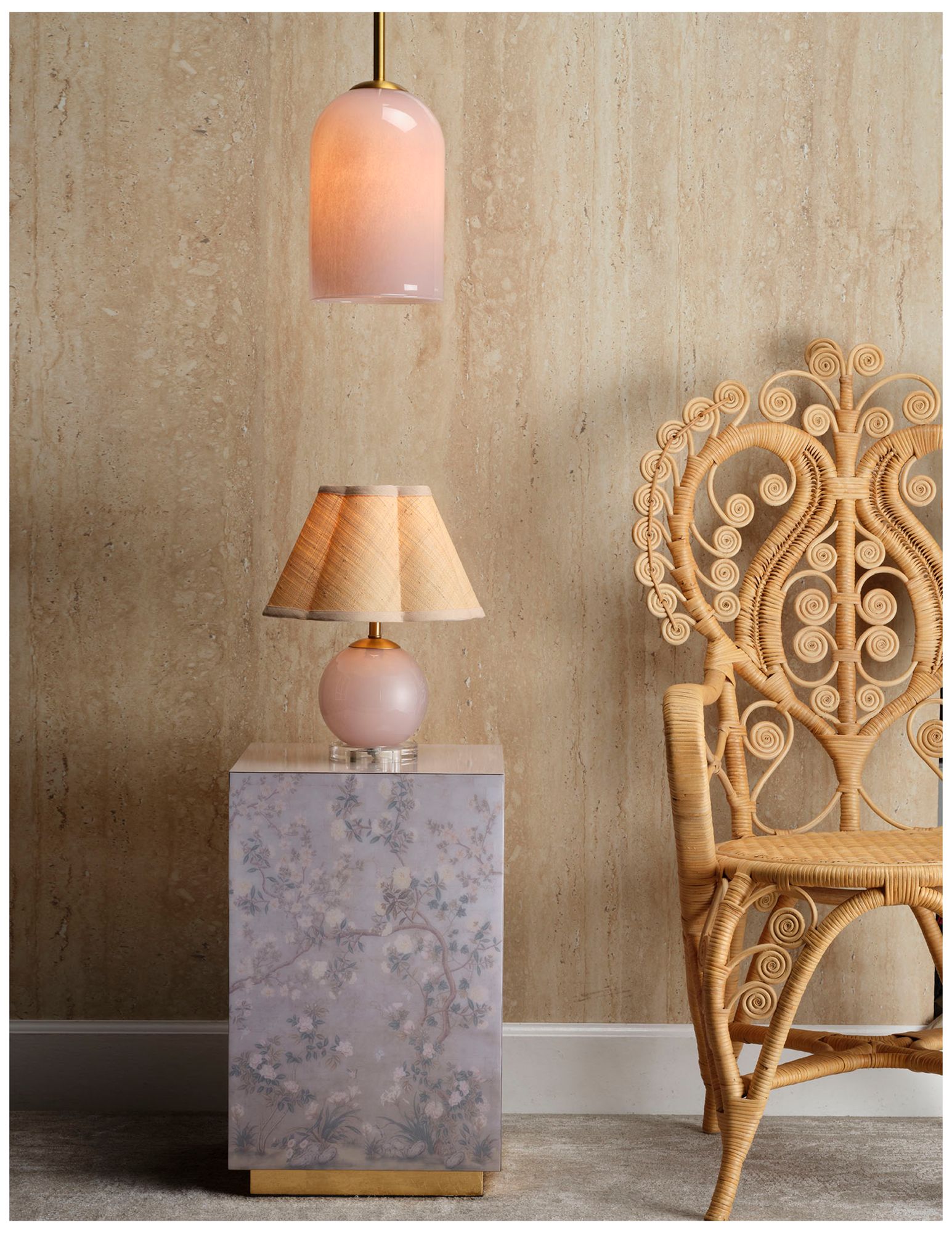 Image 5 Jamie Young Dottie Blown Glass Table Lamp with Raffia Shade, Pink more views