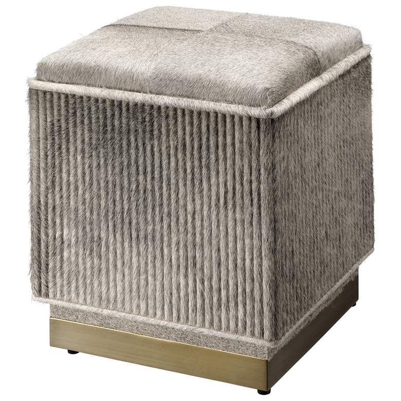 Image 1 Jamie Young Easton Ribbed Hide Ottoman with Antique Brass Metal Base