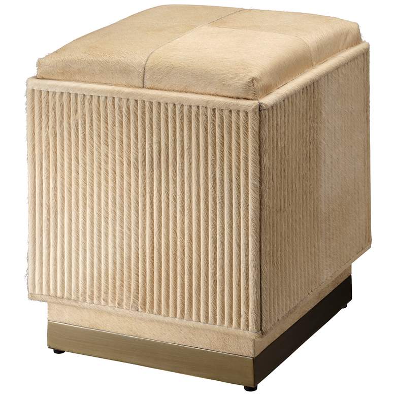 Image 1 Jamie Young Easton Ribbed Hide Ottoman with Antique Brass Metal Base