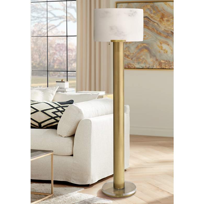 Image 1 Jamie Young Elancourt White and Antique Brass Steel Pull Chain Floor Lamp