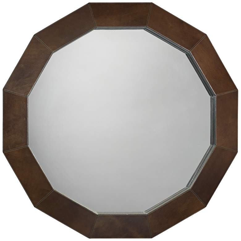 Image 1 Jamie Young Facet Olive Leather 36 inch Round Wall Mirror