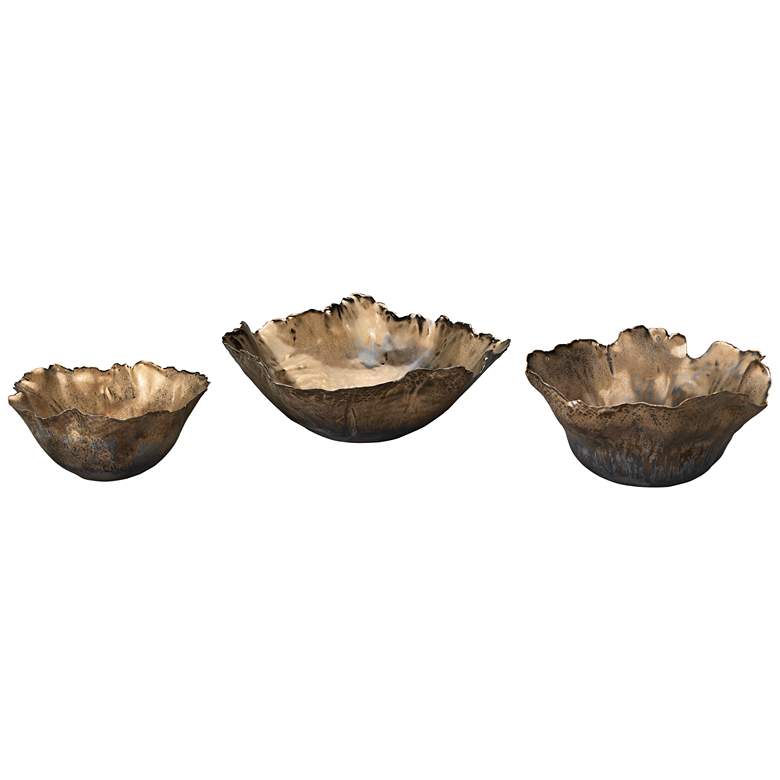 Image 1 Jamie Young Fleur Antique Gold Ceramic Bowls - Set of 3