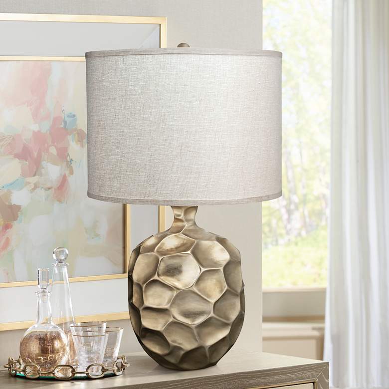 Image 1 Jamie Young Fossil Hand-Applied Champagne Leaf Table Lamp