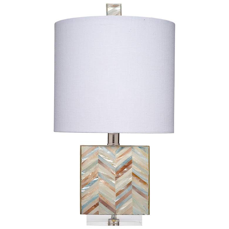 Image 2 Jamie Young Garbo Mother of Pearl Table Lamp with Linen Shade, Blue