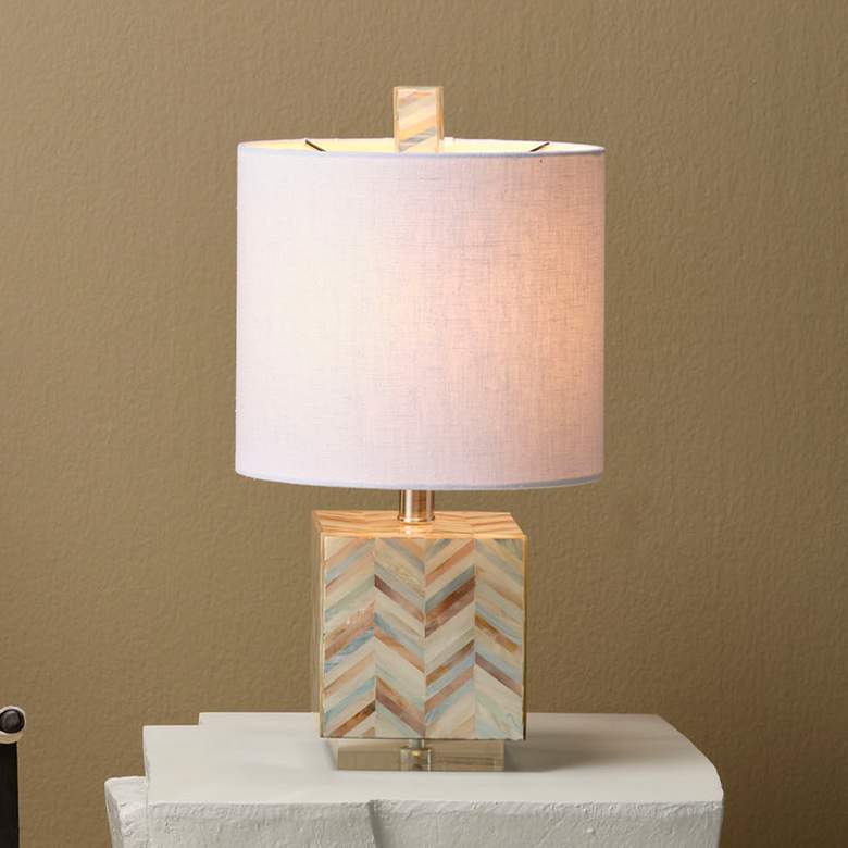 Image 1 Jamie Young Garbo Mother of Pearl Table Lamp with Linen Shade, Blue