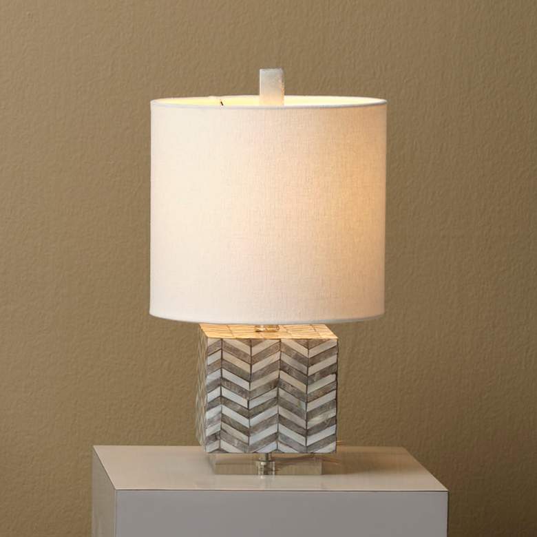 Image 1 Jamie Young Garbo Mother of Pearl Table Lamp with Linen Shade, Grey