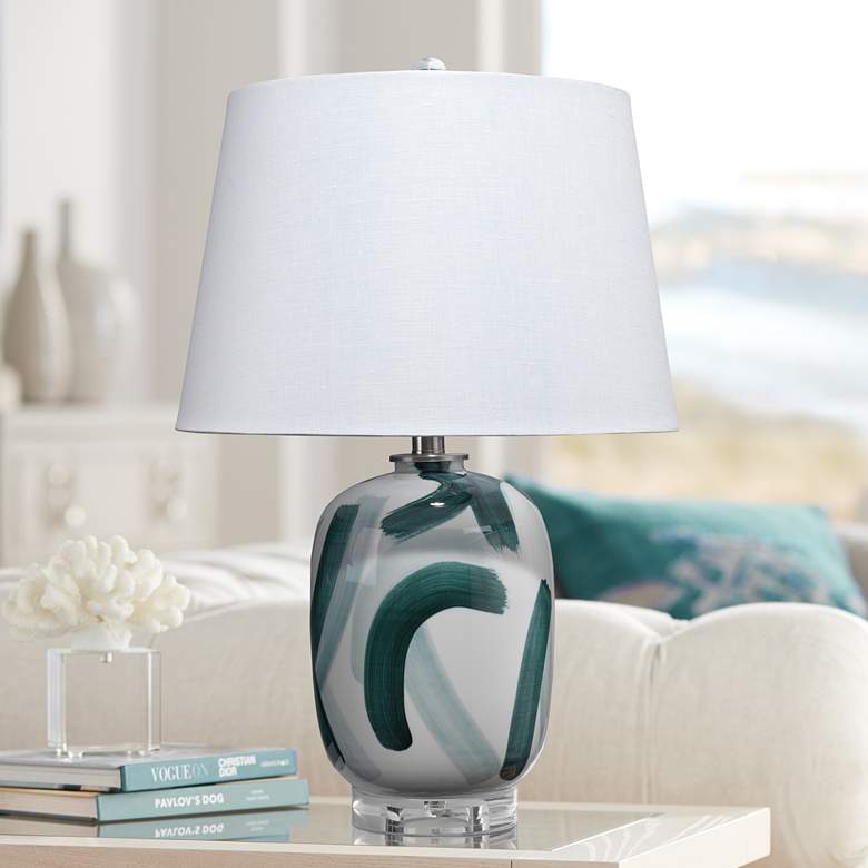 Image 1 Jamie Young Graphic Teal White Ceramic Accent Table Lamp