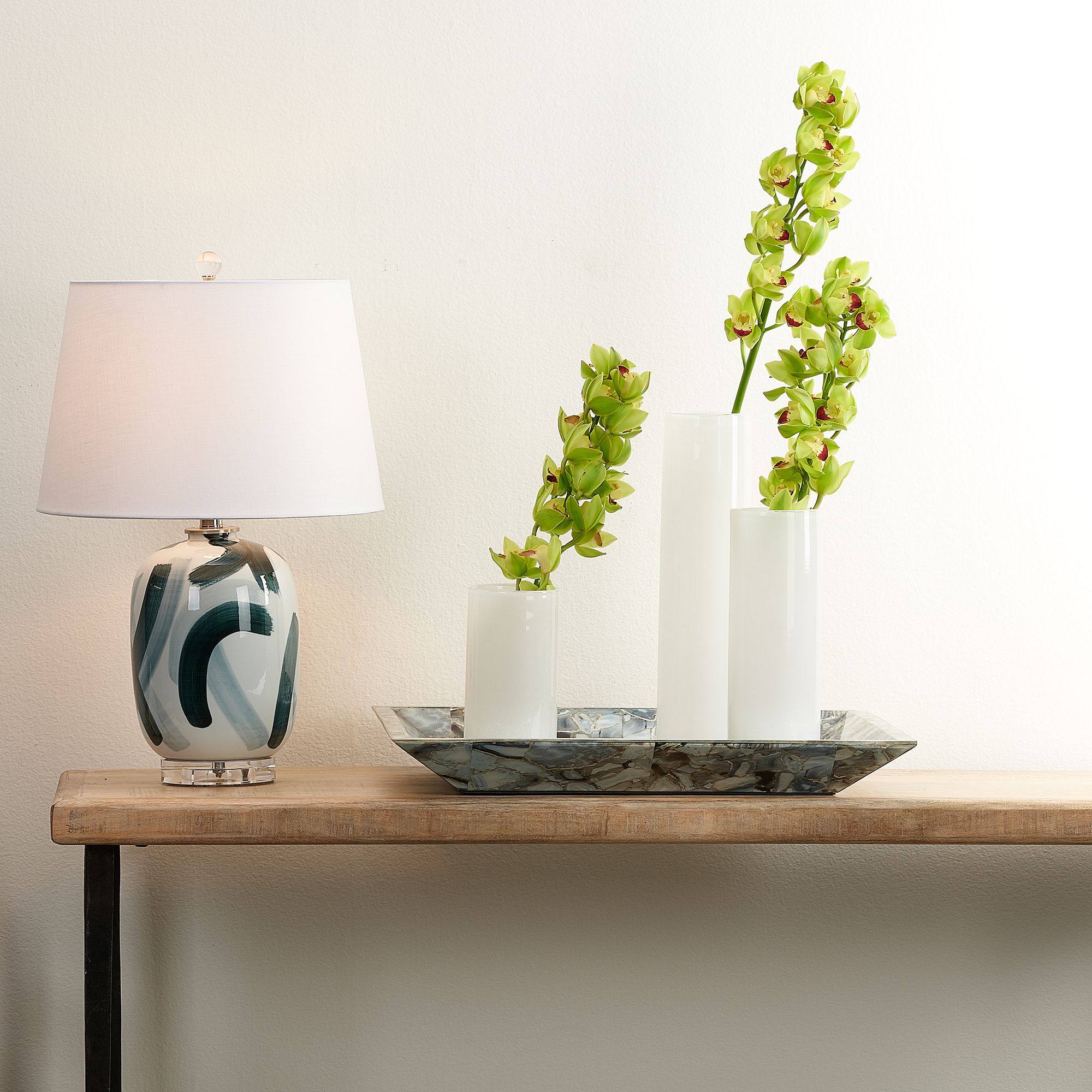 Jamie Young Gwendolyn White Glass Vases Set of 3 in scene