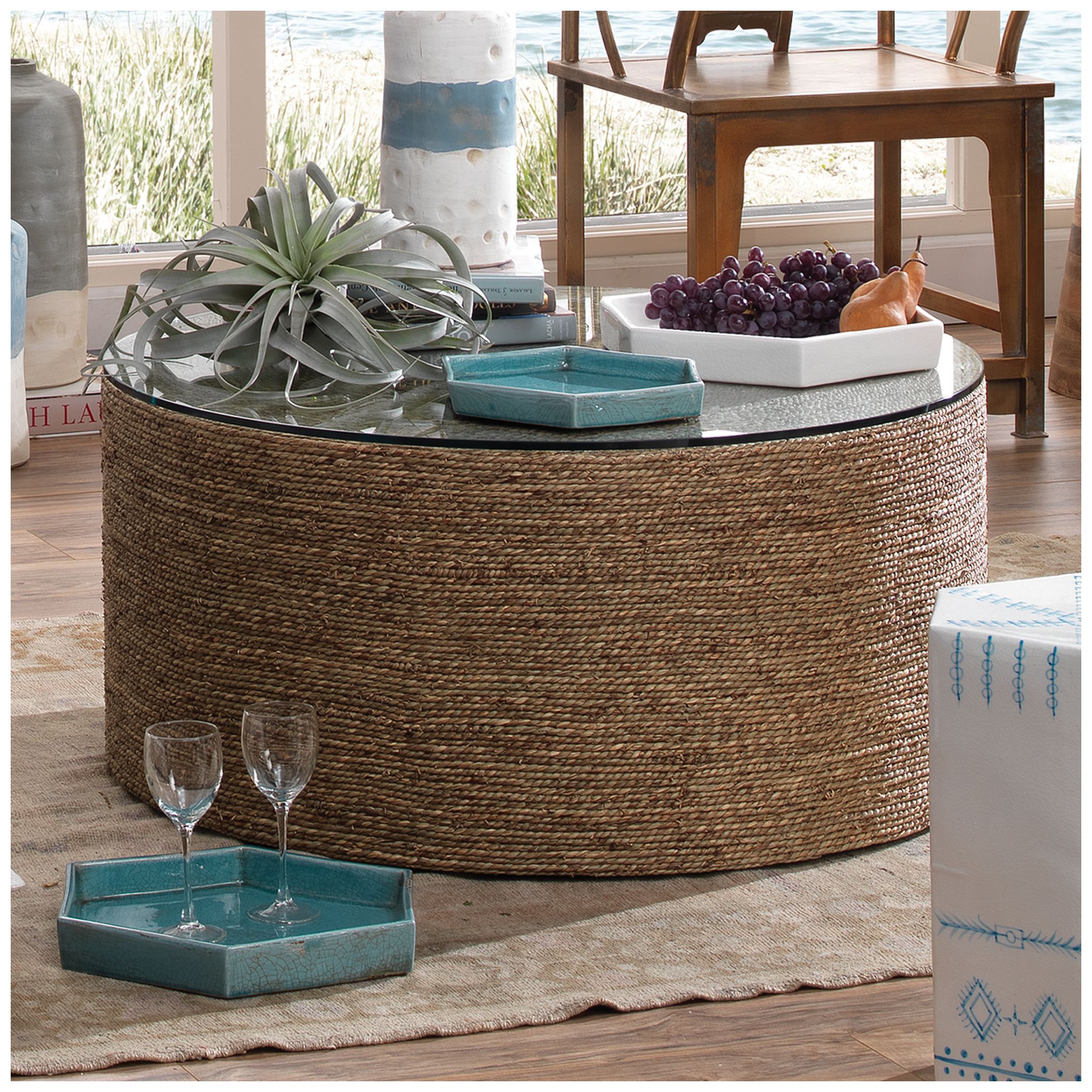Image 6 Jamie Young Harbor 36" Wide Natural Seagrass Round Coffee Table more views