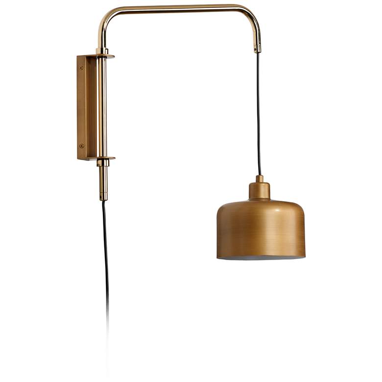 Image 5 Jamie Young Jeno Satin Brass Metal Small Plug-In Swing Arm Wall Lamp more views