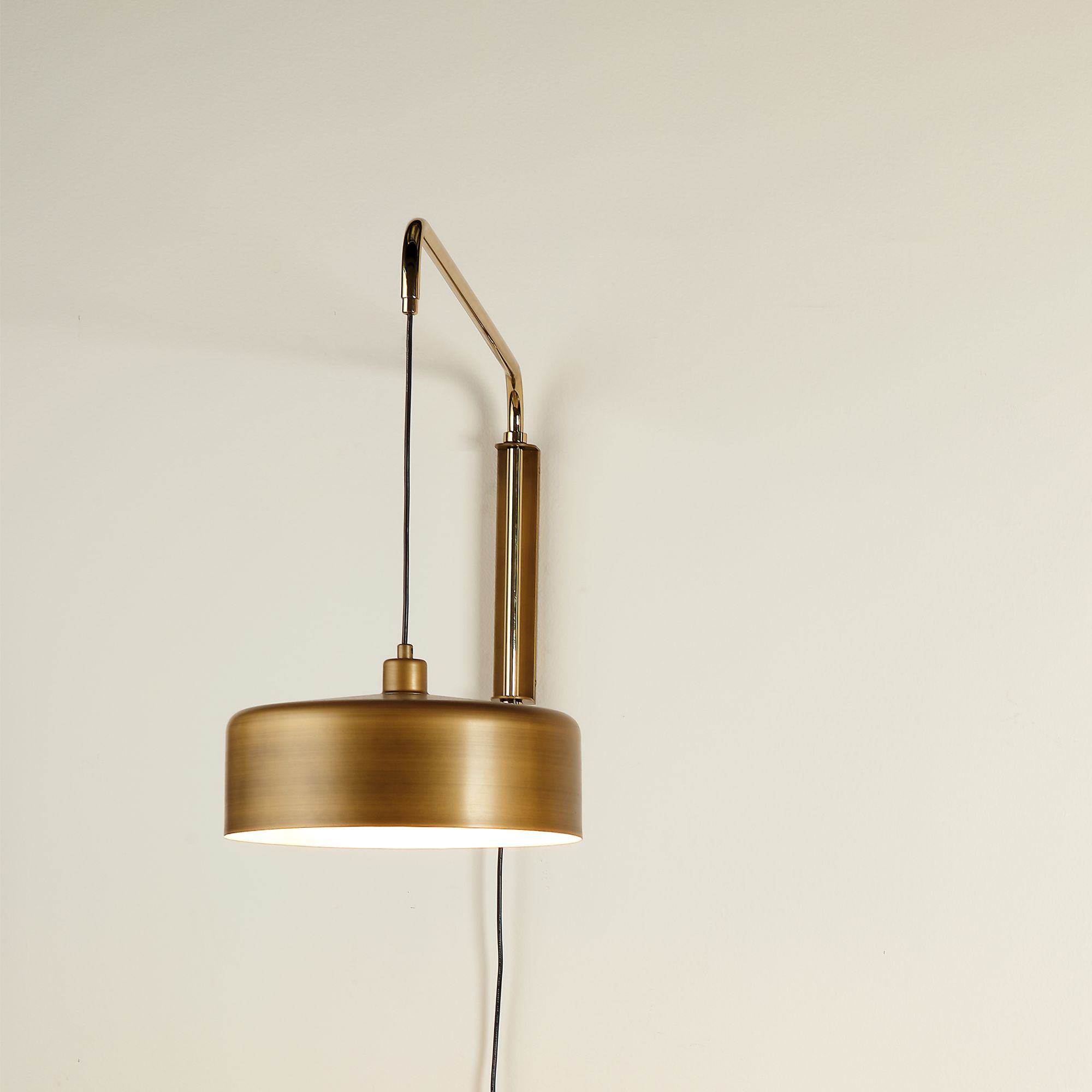 Image 7 Jamie Young Jeno Satin Brass Metal Small Plug-In Swing Arm Wall Lamp more views