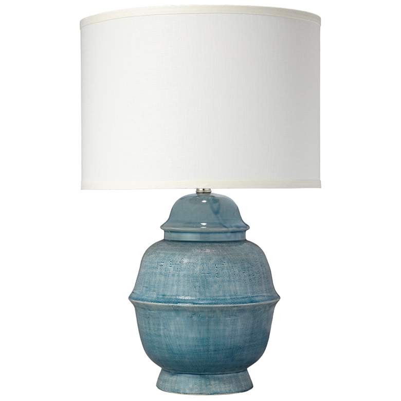 Image 2 Jamie Young Kaya Blue Ceramic Table Lamp with Linen Shade