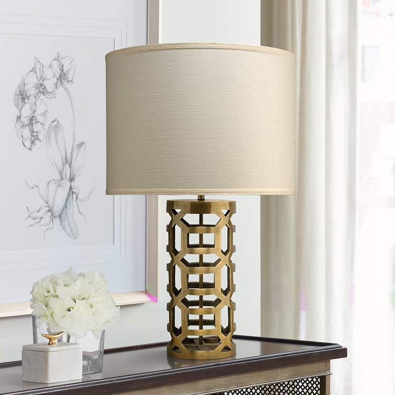 Image 1 Jamie Young Labyrinth Antique Brass Metal Hollow Table Lamp