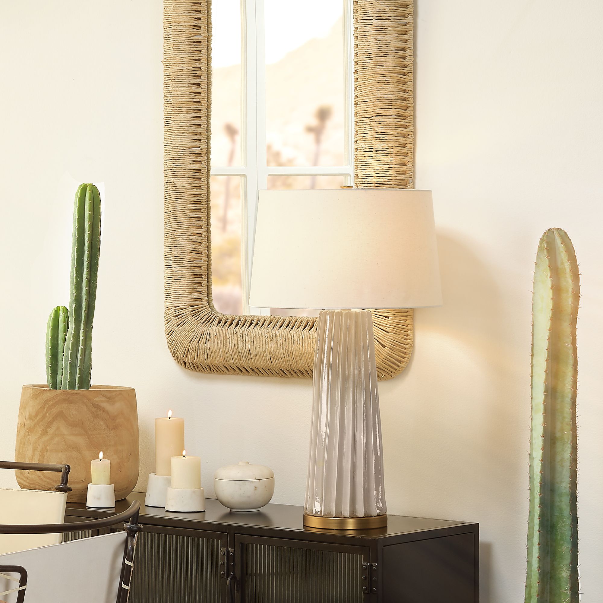 Jamie Young Landry Cream Pleated Ceramic Table Lamp