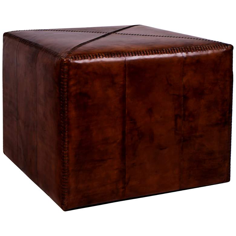 Image 1 Jamie Young Large Square Tobacco Leather Ottoman