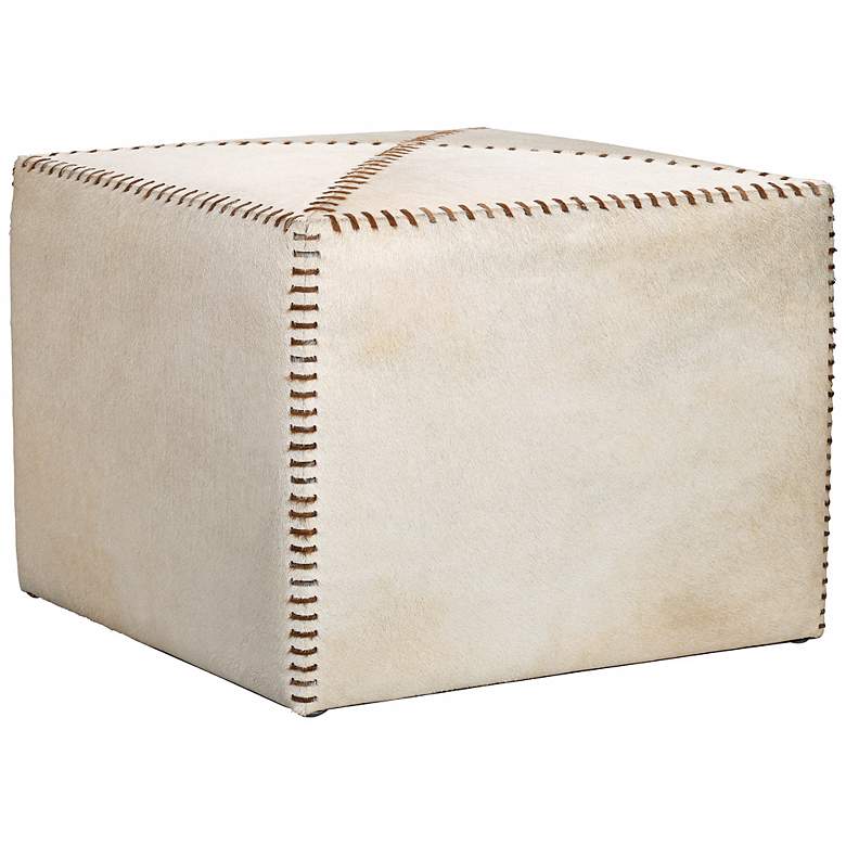 Image 1 Jamie Young Large Square White Hide Leather Ottoman