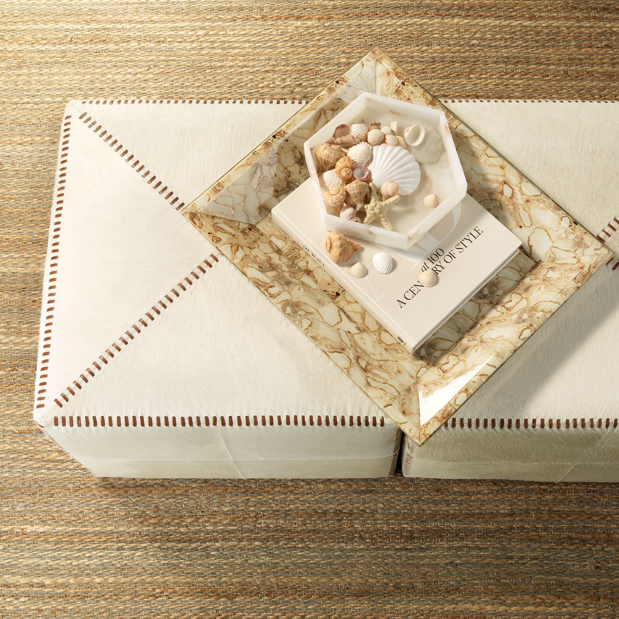 Image 2 Jamie Young Large Square White Hide Leather Ottoman more views