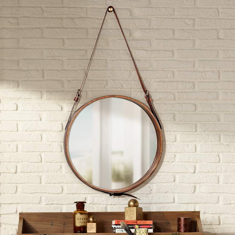 Image 1 Jamie Young Leather Strap 16" Round Wall Mirror