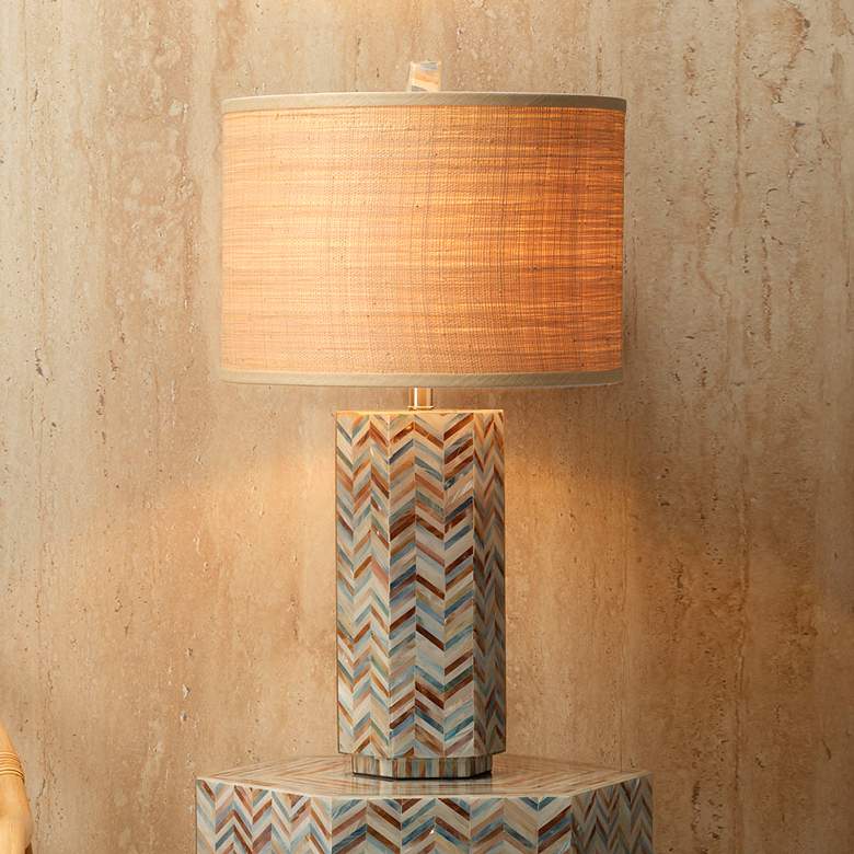 Image 1 Jamie Young Lucille Mother of Pearl Table Lamp with Raffia Shade