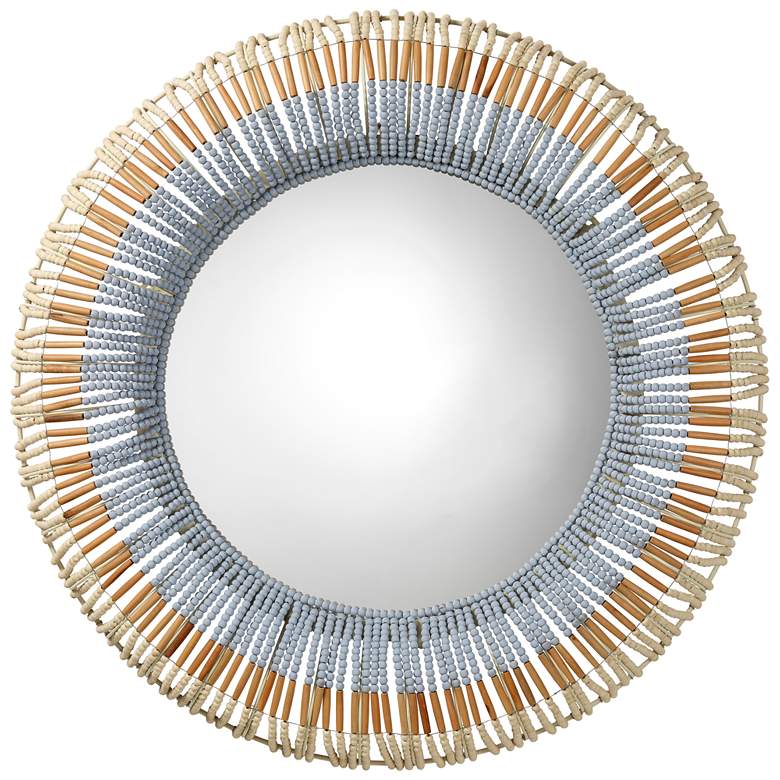 Image 1 Jamie Young Native Beaded 36" Round Wall Mirror in Natural and Blue