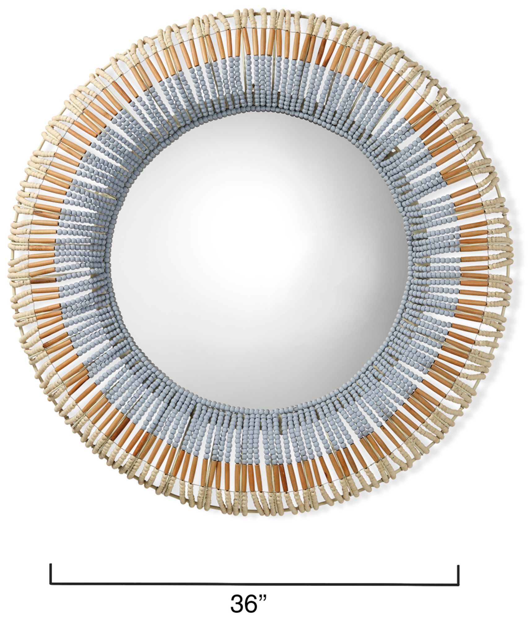 Image 3 Jamie Young Native Beaded 36" Round Wall Mirror in Natural and Blue more views