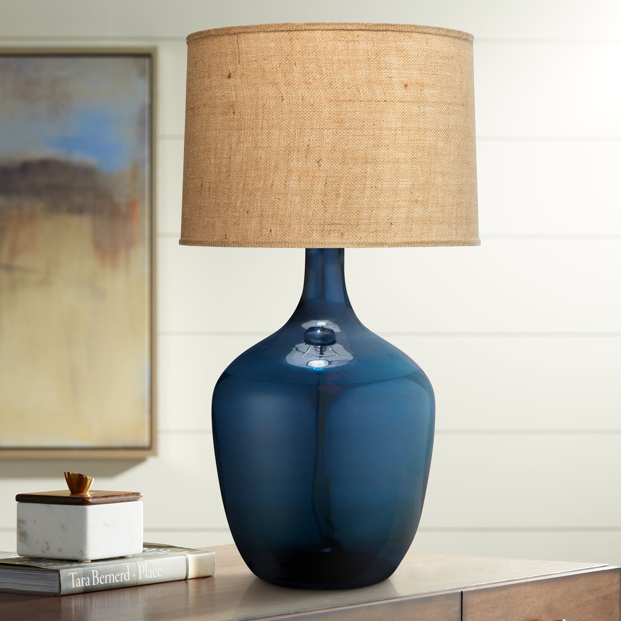 navy blue glass table lamp